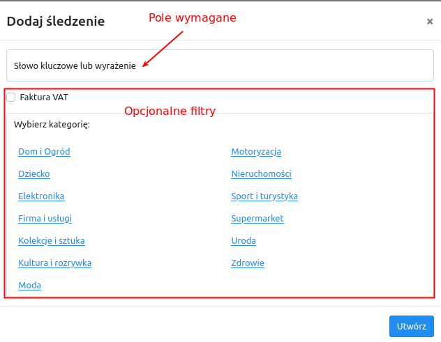 Monitoring trafności filtry